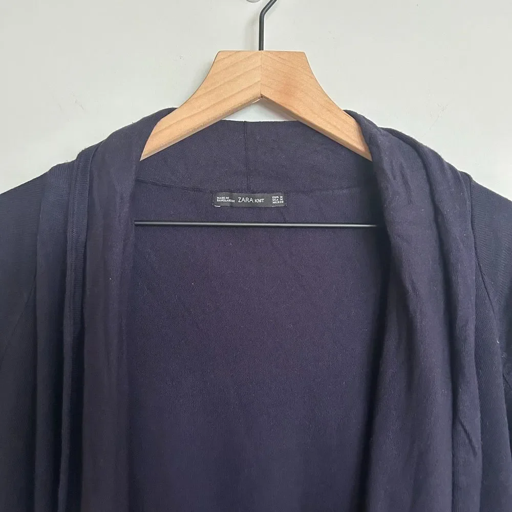Zara Knit Navy Waterfall Open Cardigan